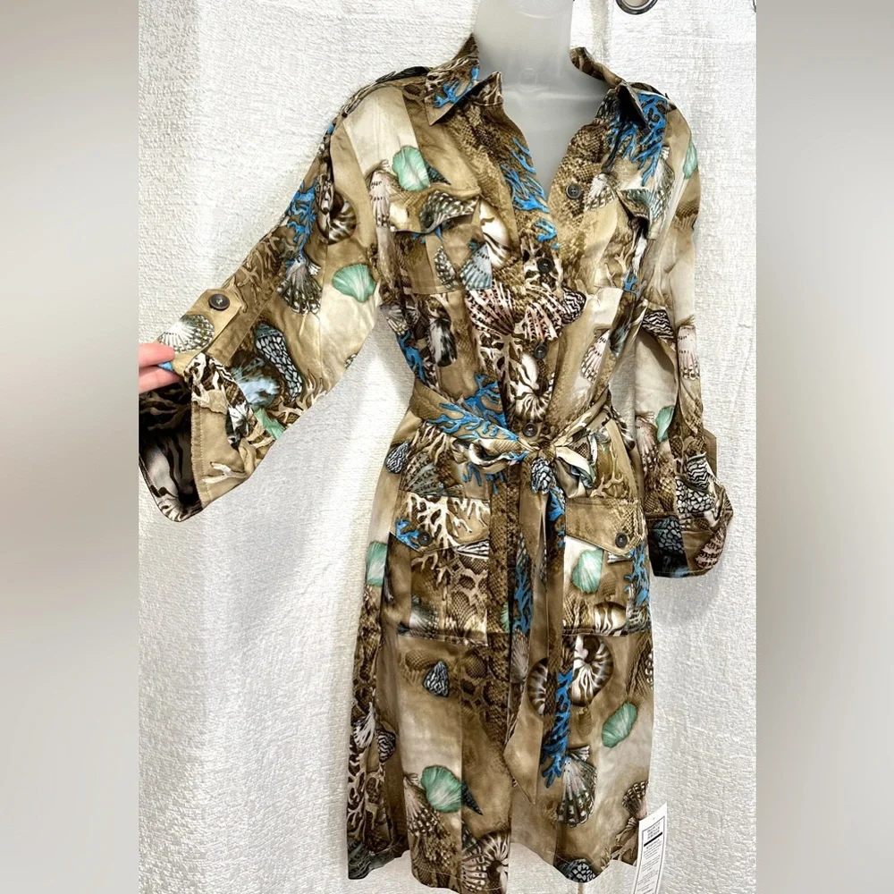 Gorgeous HTF Vintage Cache Shirt Dress NWT 8 M Beach Print Reef Seashell Animal - Picture 5 of 11
